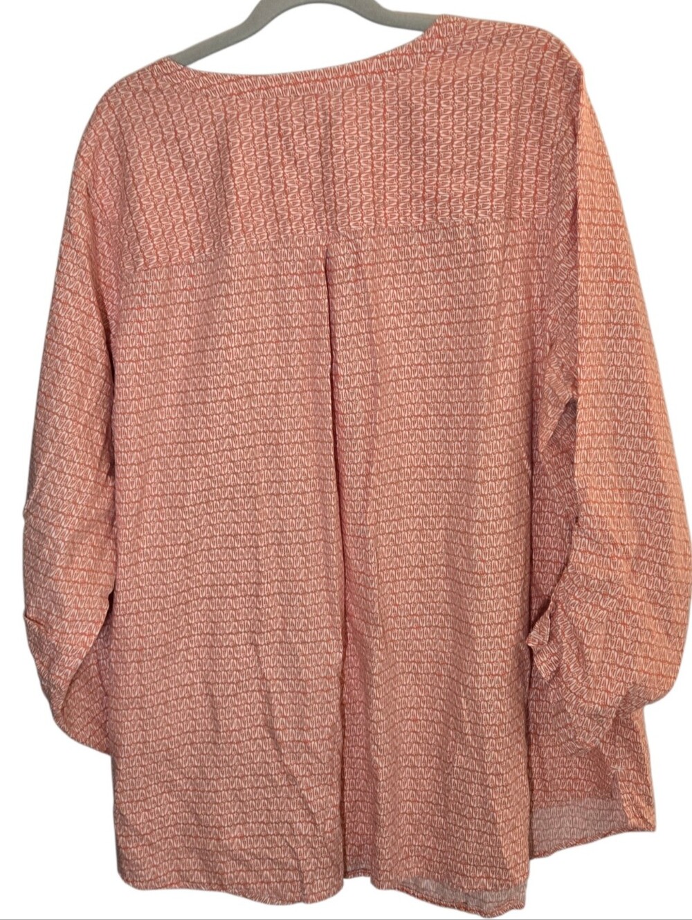 J. Jill Coral Geometric Print Popover Tunic Blouse 100% Cotton Size 2x - Picture 2 of 12